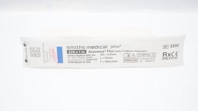 Smiths Medical 3350 Jelco Acuvance Plus Safety IVCath. Radiopaque 22G x 1inch(x)